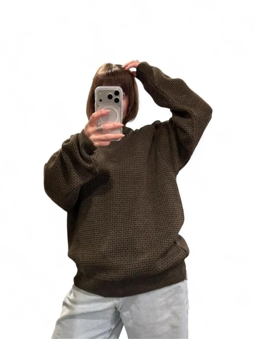 Vintage 90s Brown Micro Knit Oversized Sweater